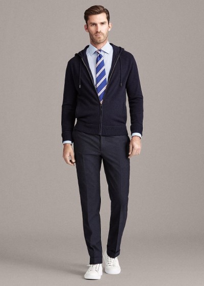 Sudaderas Con Capucha Ralph Lauren Hombre Azul Marino - Suede-Trim Wool-Blend - PVODK4316